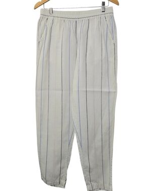 C&C California 100% Linen Striped Pants White Blue Sz M Wide Leg Coastal Casual